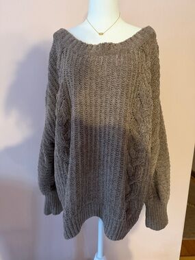 Express Boat Neck Chunky Cable Knit Sweater